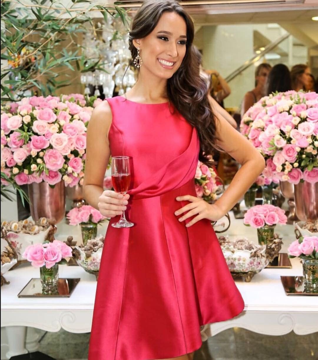 Vestido de festa curto pink acetinado evasê — festa e aniversário, ZAYA Boutique, Batel, Curitiba